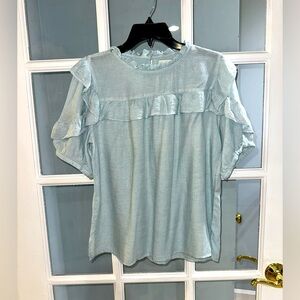 Loft Linen Blend Boho Striped Blouse Size 16 Plus Peasant Bohemian Flowy Hippie